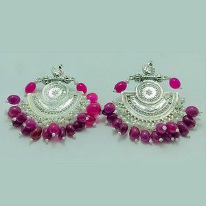 Indian Oxidized Big Earrings With Beads, Oxidized Silver Indian Jewelry, Handmad